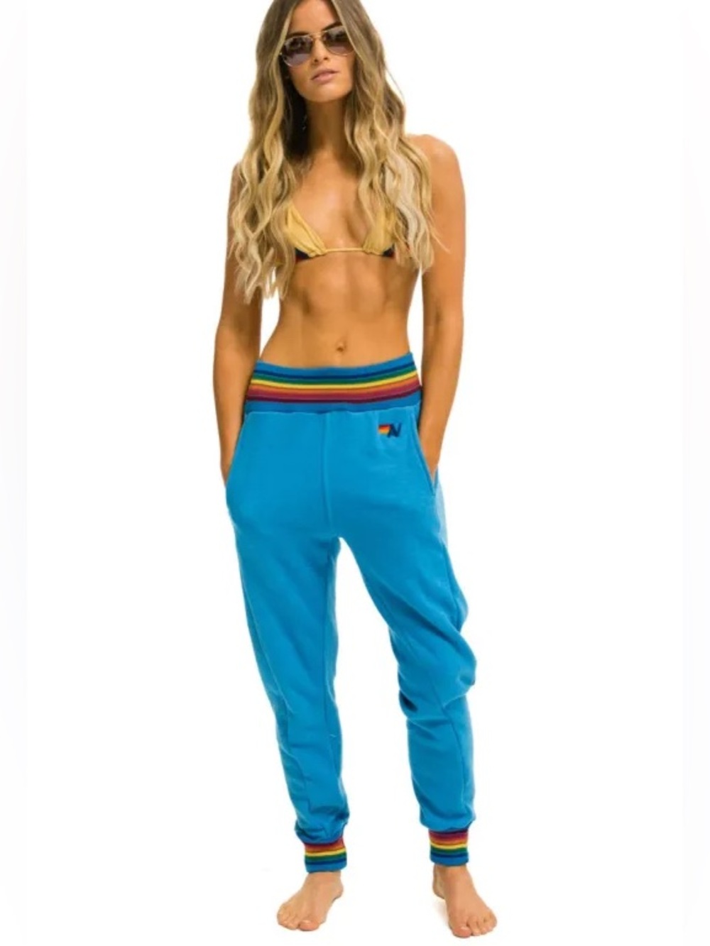 Aviator nation blue rainbow stripe joggers